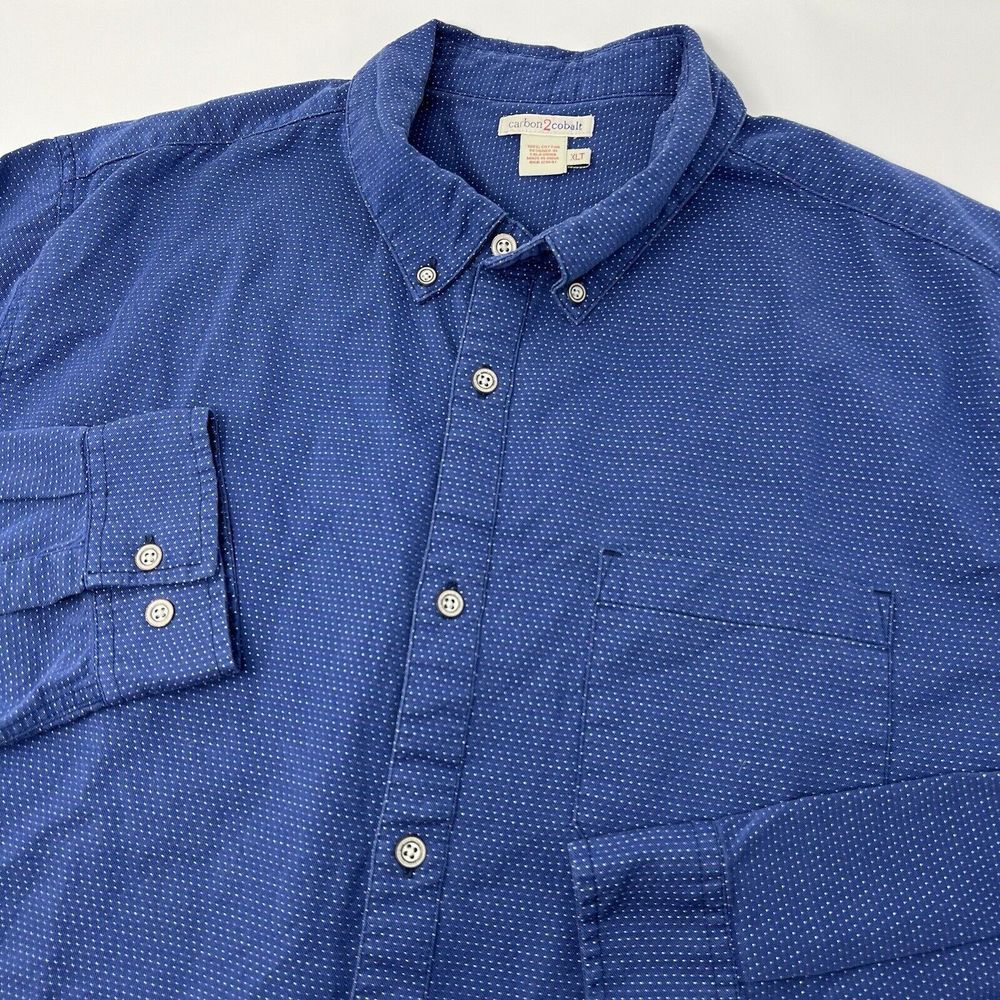 Carbon 2 Cobalt Men's Blue Polka Dot Long Sleeve Button Down Shirt Size XLT Tall